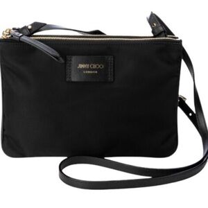 Authentic Jimmy Choo Black Candice Double Zip Nylon Crossbody Bag